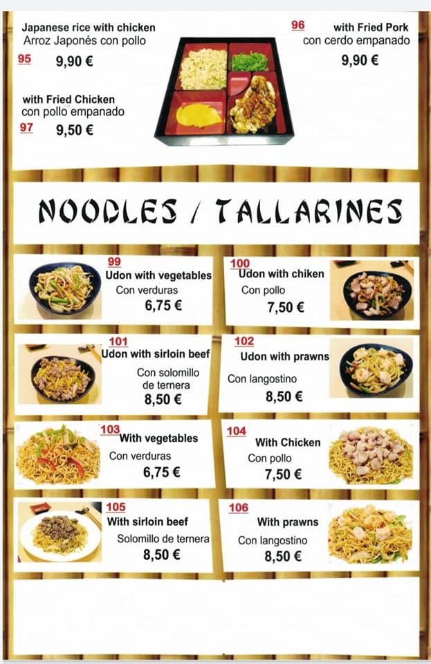 Noodles / Tallarines: Carta y menú de Restaurante Teppanyaki Kazuki }}