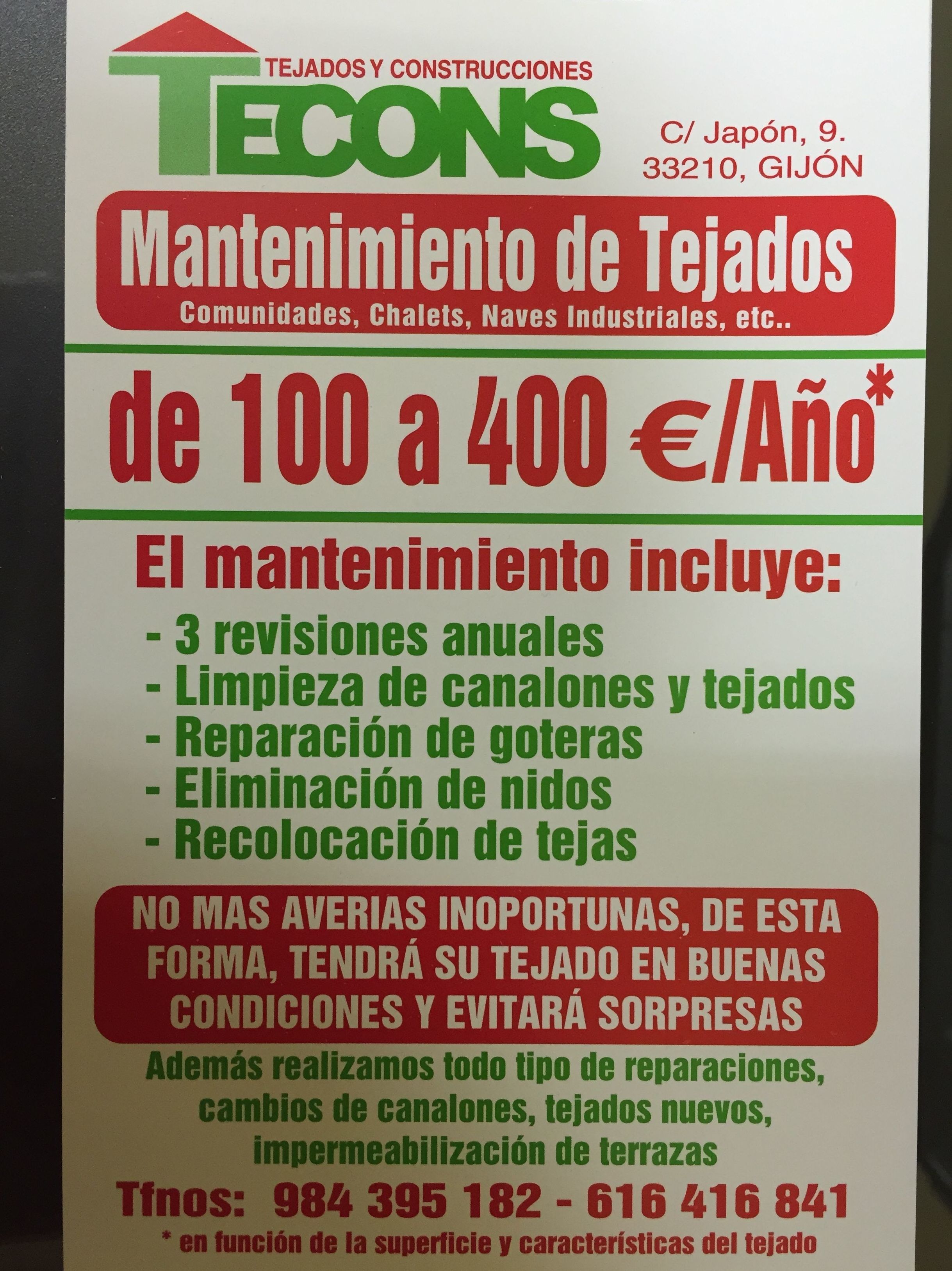 Mantenimiento tejados: Servicios de Tecons Mantenimiento tejados: Servicios de Tecons