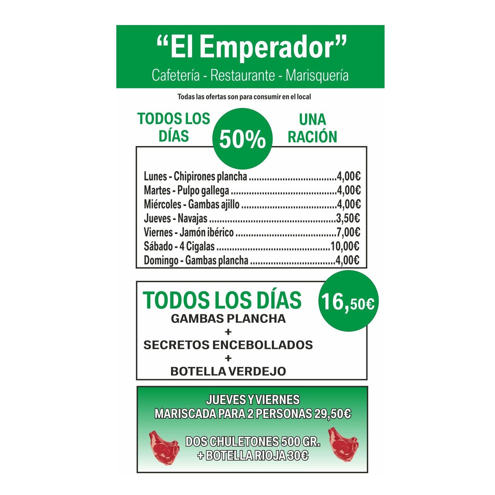 Ofertas: Carta de Restaurante Marisquería El Emperador Ofertas: Carta de Restaurante Marisquería El Emperador