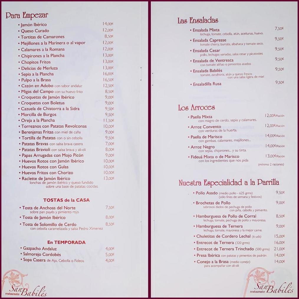 NUESTRAS ESPECIALIDADES CULINARIAS: Carta de Restaurante San Babilés NUESTRAS ESPECIALIDADES CULINARIAS: Carta de Restaurante San Babilés