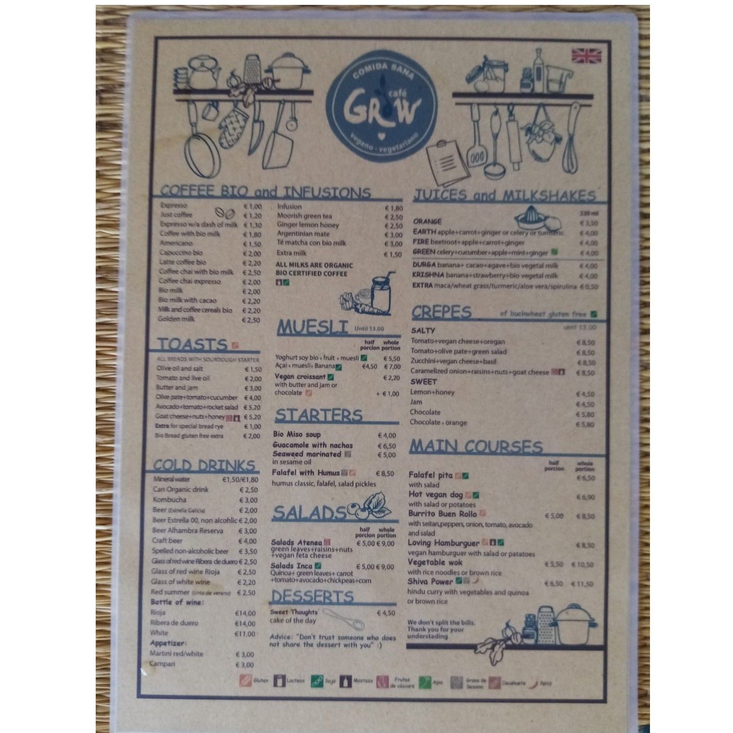 Carta en español e inglés: Carta de Grow Café Carta en español e inglés: Carta de Grow Café