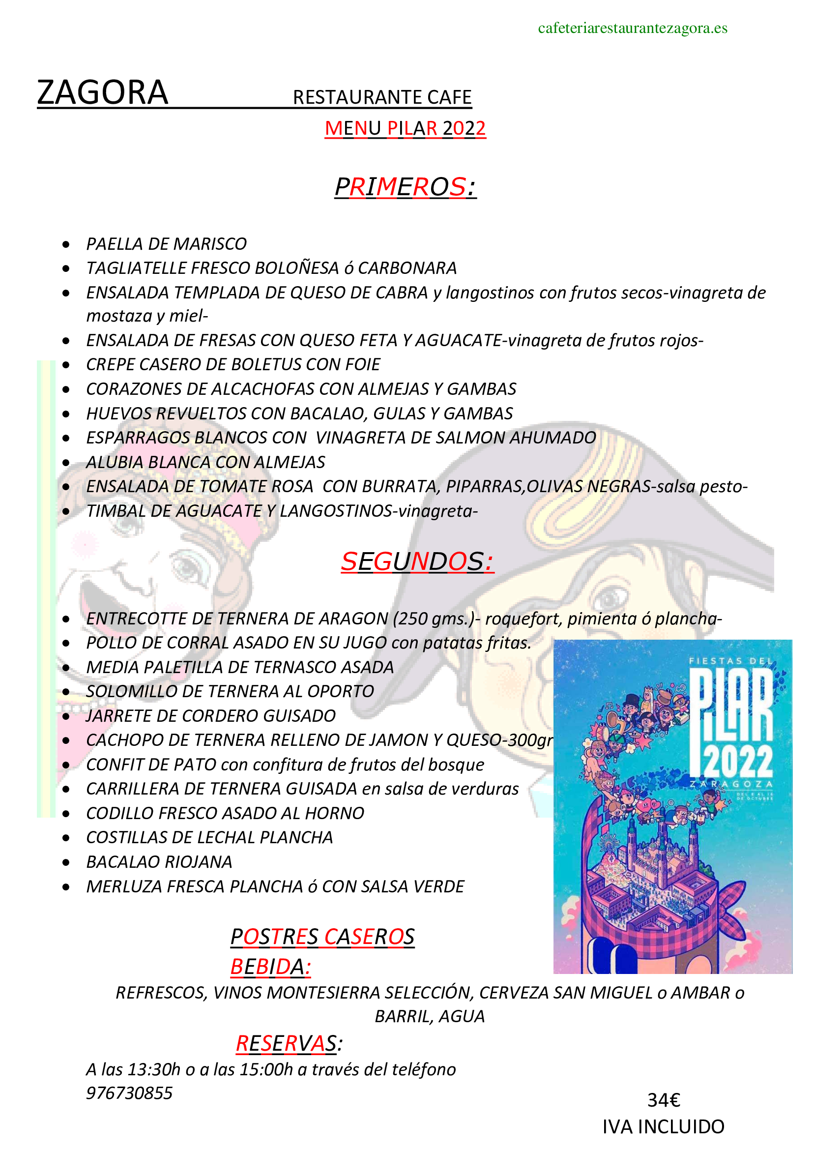 Menú 12 de octubre 2022: Carta de Cafetería Restaurante Zagora Menú 12 de octubre 2022: Carta de Cafetería Restaurante Zagora