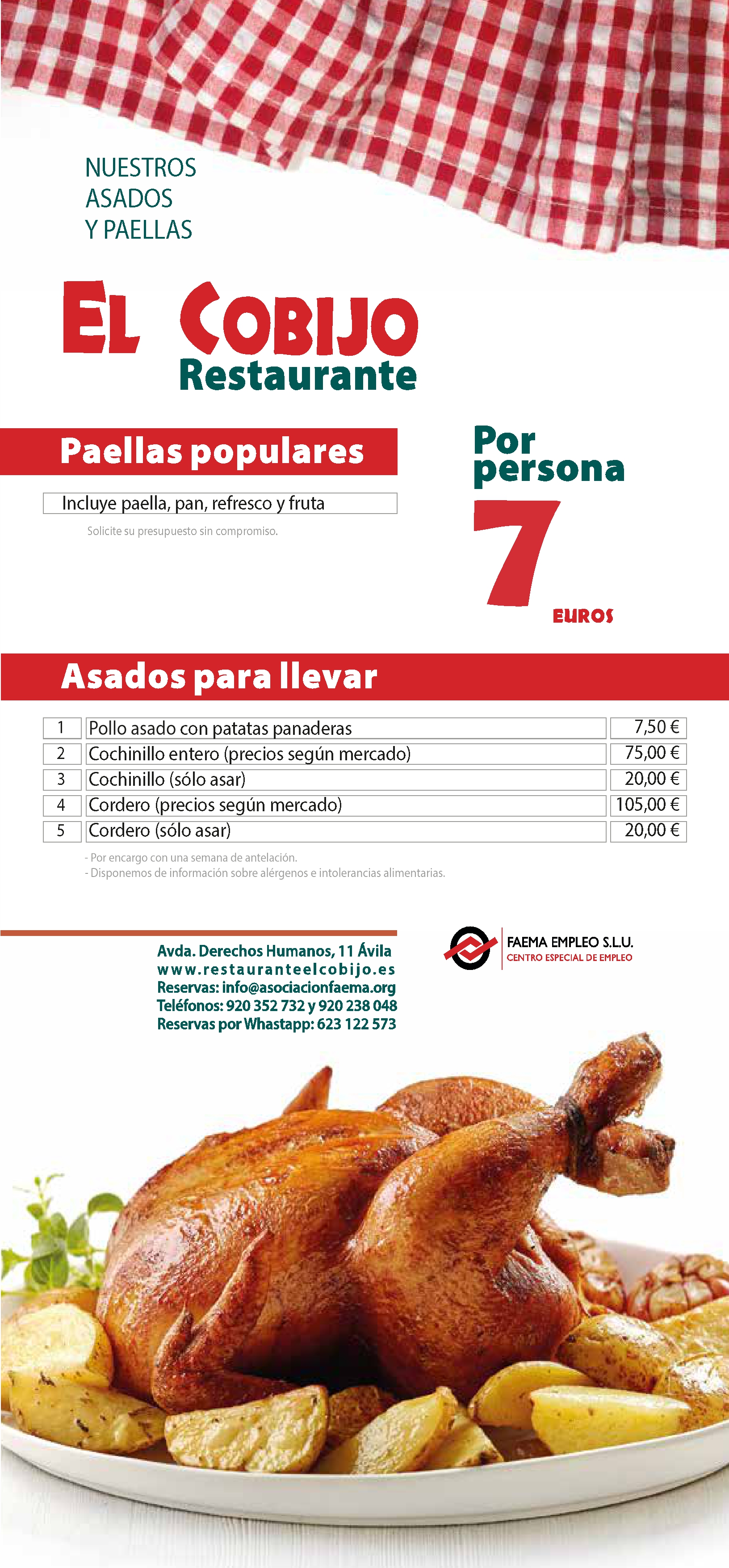 Paella popular y Catering asados: Carta y Menús de Restaurante El Cobijo Paella popular y Catering asados: Carta y Menús de Restaurante El Cobijo