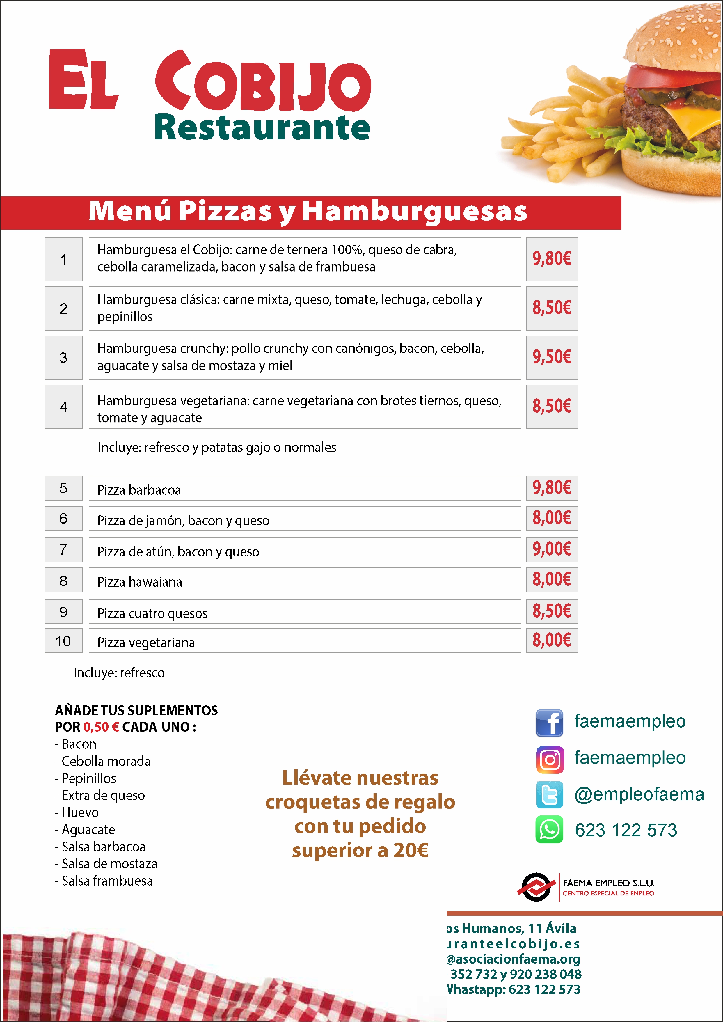 MENÚS PIZZAS Y HAMBURGUESAS: Carta y Menús de Restaurante El Cobijo MENÚS PIZZAS Y HAMBURGUESAS: Carta y Menús de Restaurante El Cobijo