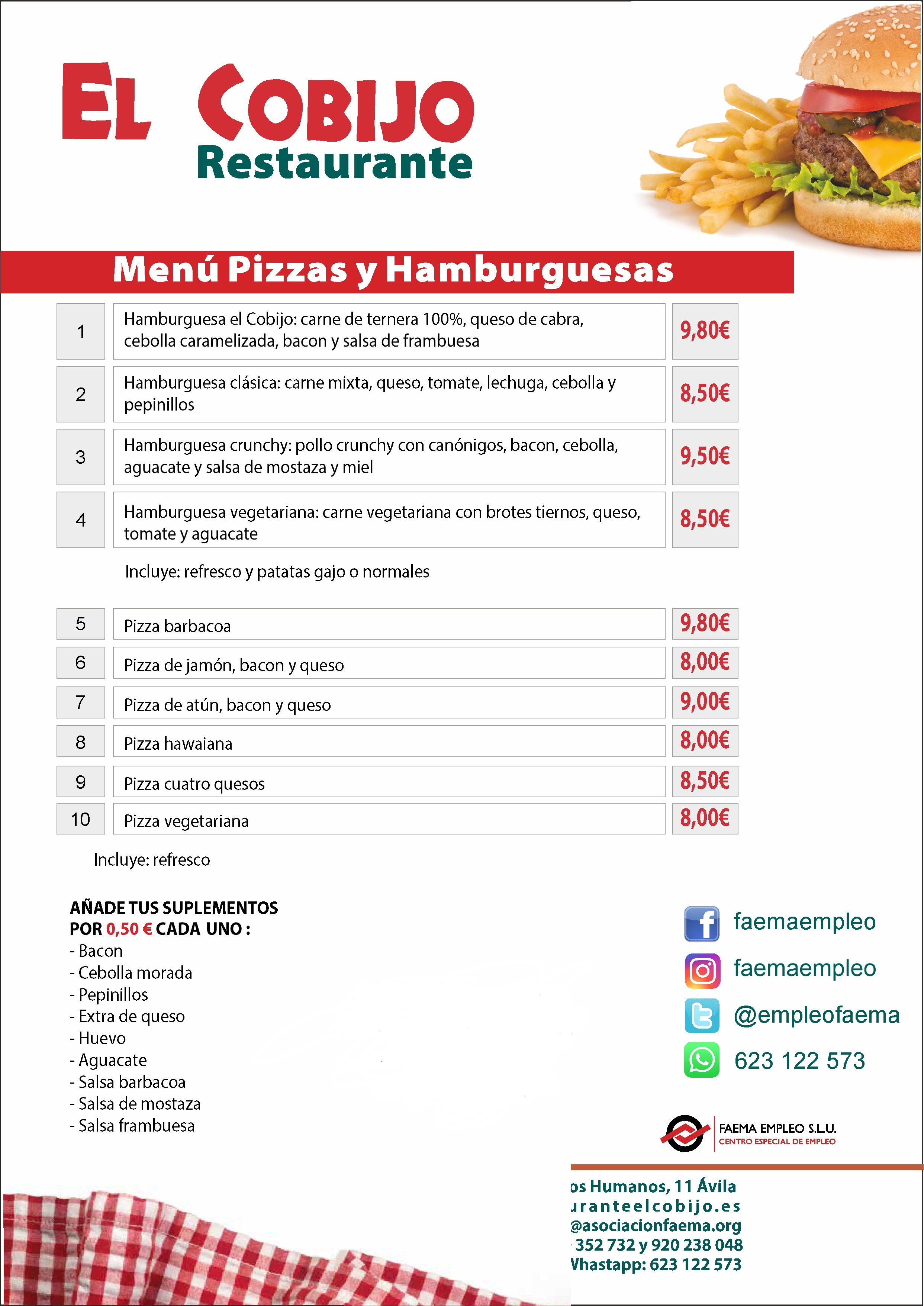 MENÚS PIZZAS Y HAMBURGUESAS: Carta y Menús de Restaurante El Cobijo MENÚS PIZZAS Y HAMBURGUESAS: Carta y Menús de Restaurante El Cobijo