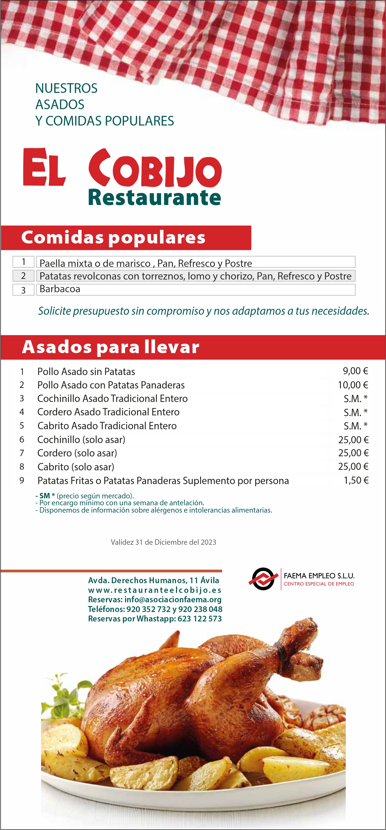 COMIDA POPULAR Y ASADOS: Carta y Menús de Restaurante El Cobijo COMIDA POPULAR Y ASADOS: Carta y Menús de Restaurante El Cobijo