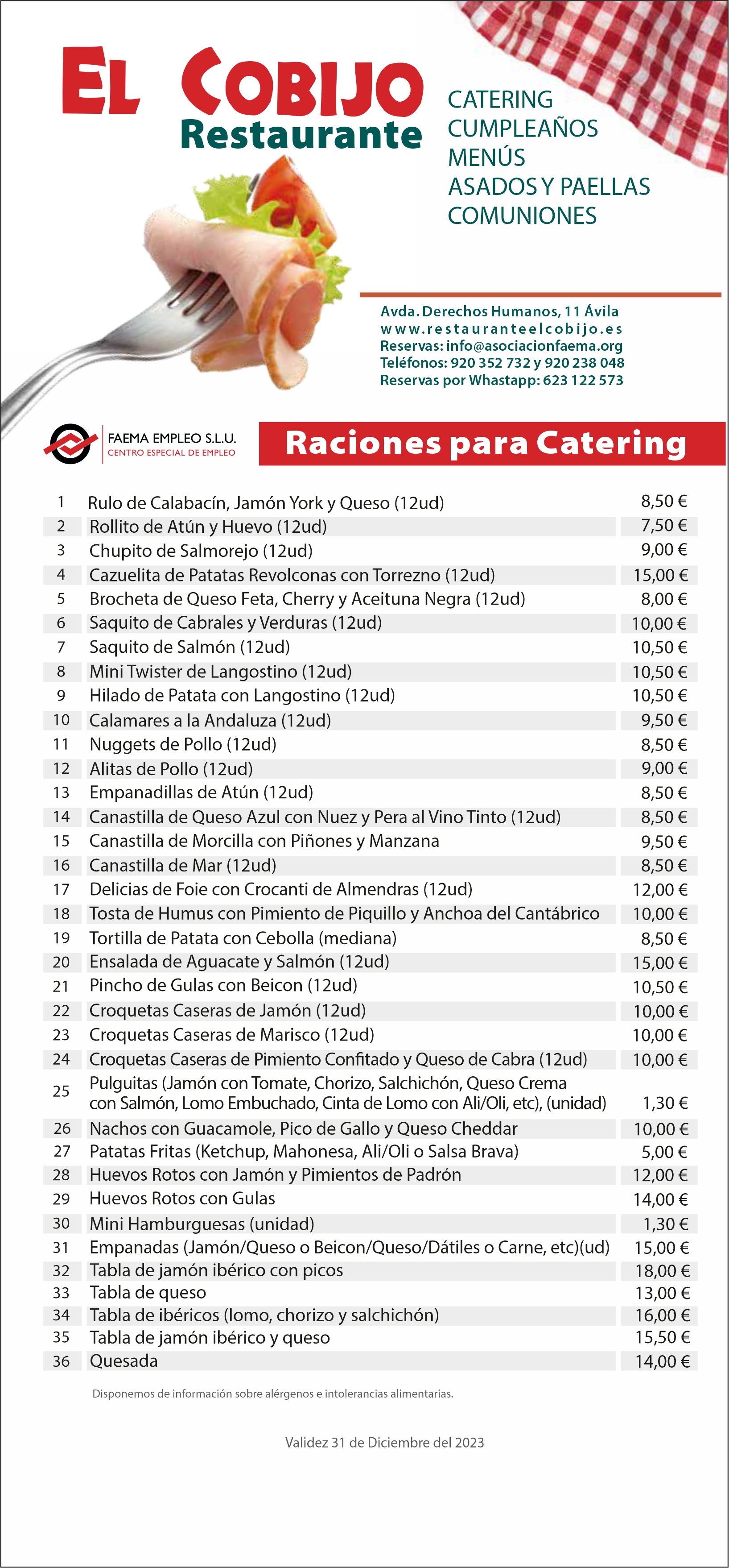 CARTA DE RACIONES: Carta y Menús de Restaurante El Cobijo CARTA DE RACIONES: Carta y Menús de Restaurante El Cobijo