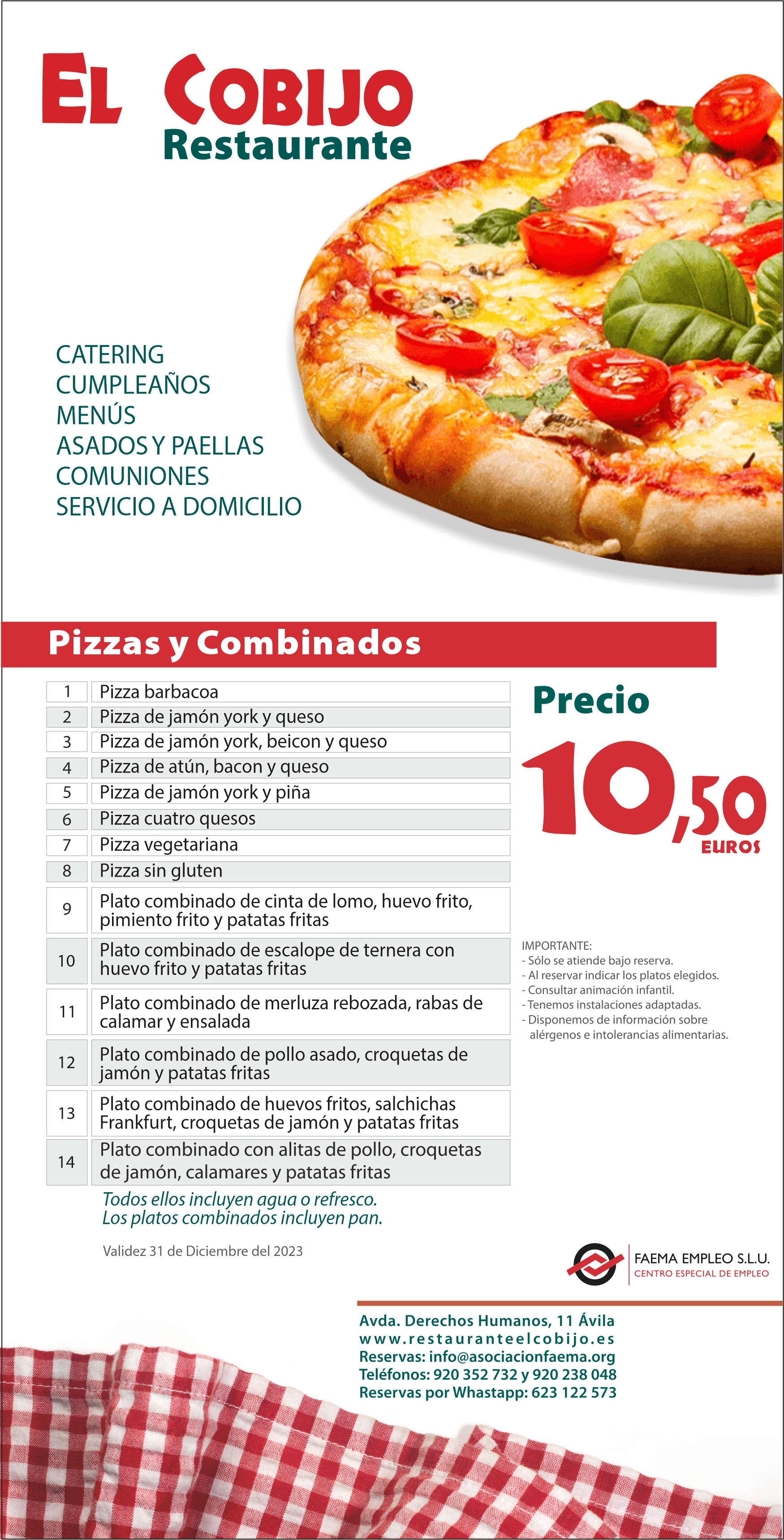 PLATOS COMBINADOS Y PIZZAS: Carta y Menús de Restaurante El Cobijo PLATOS COMBINADOS Y PIZZAS: Carta y Menús de Restaurante El Cobijo
