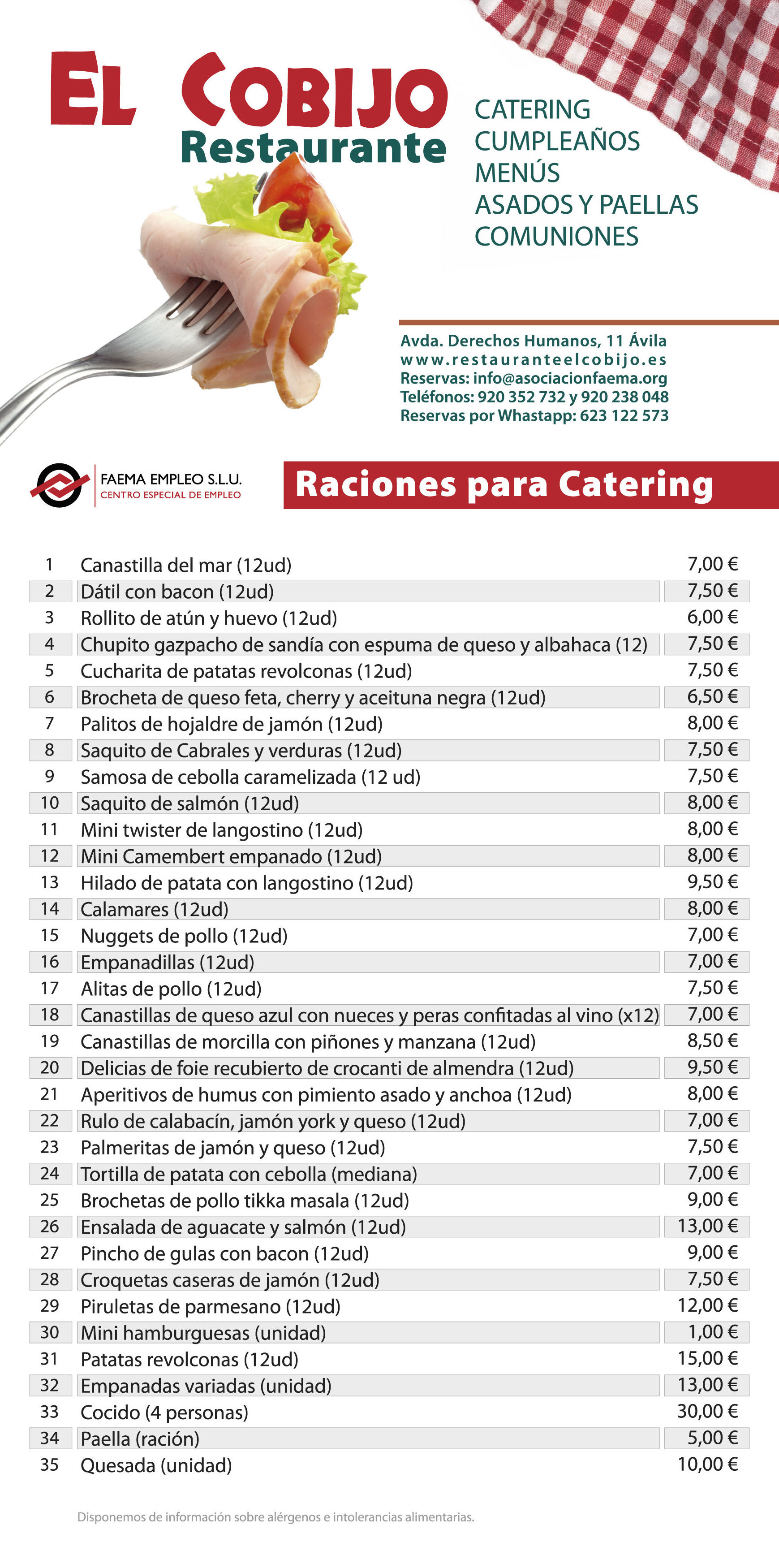 Raciones para catering: de Restaurante El Cobijo Raciones para catering: de Restaurante El Cobijo