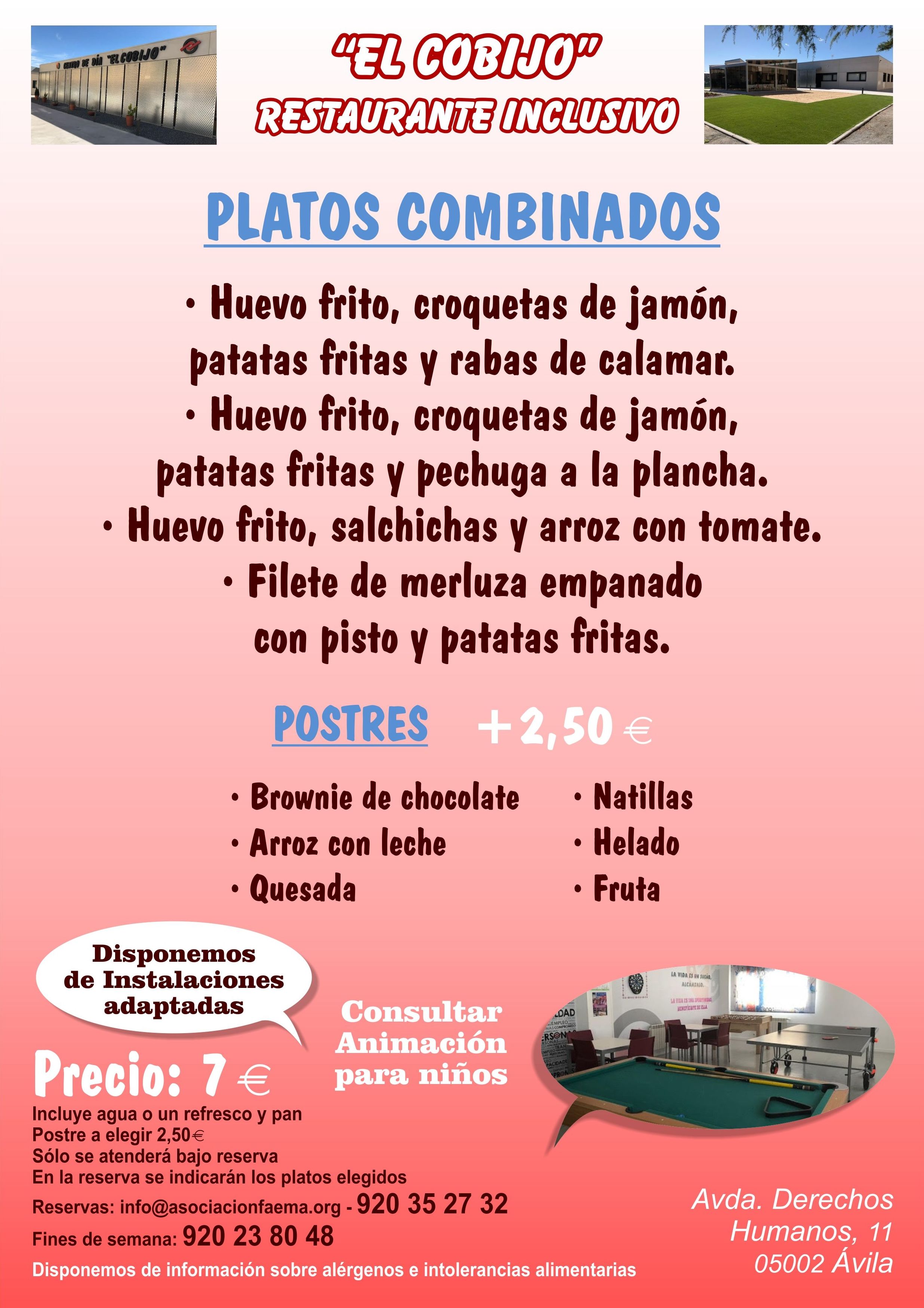 Menú platos combinados: Amplia carta de Restaurante El Cobijo Menú platos combinados: Amplia carta de Restaurante El Cobijo