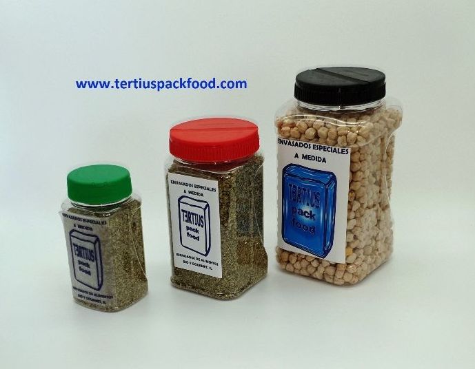Tarros PET de base cuadrada con diferentes tamaños y tipos de tapa Tarros PET de base cuadrada con diferentes tamaños y tipos de tapa