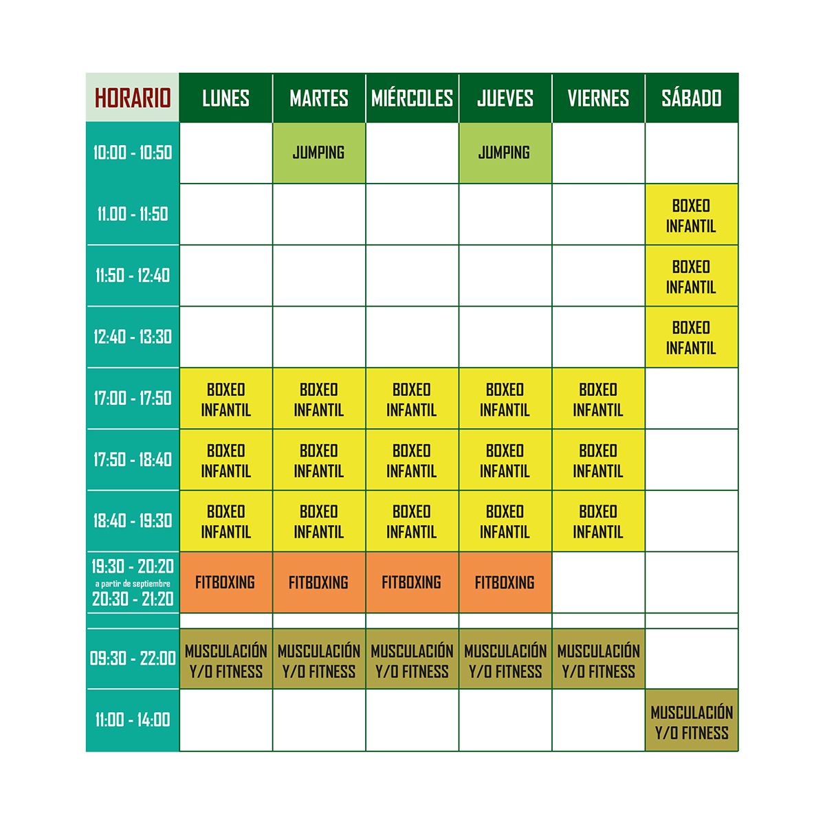 Horario clases: Clases y musculaciÃ³n de FITNESS BOXING GYM