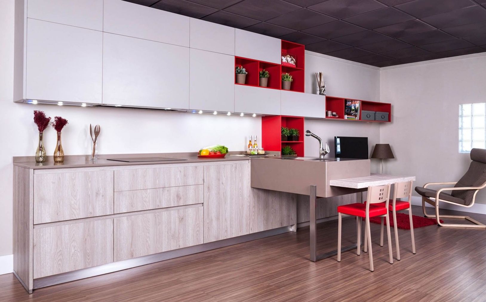 Cocina contemporánea a medida con península con muebles de cocina muy actuales Cocina contemporánea a medida con península con muebles de cocina muy actuales