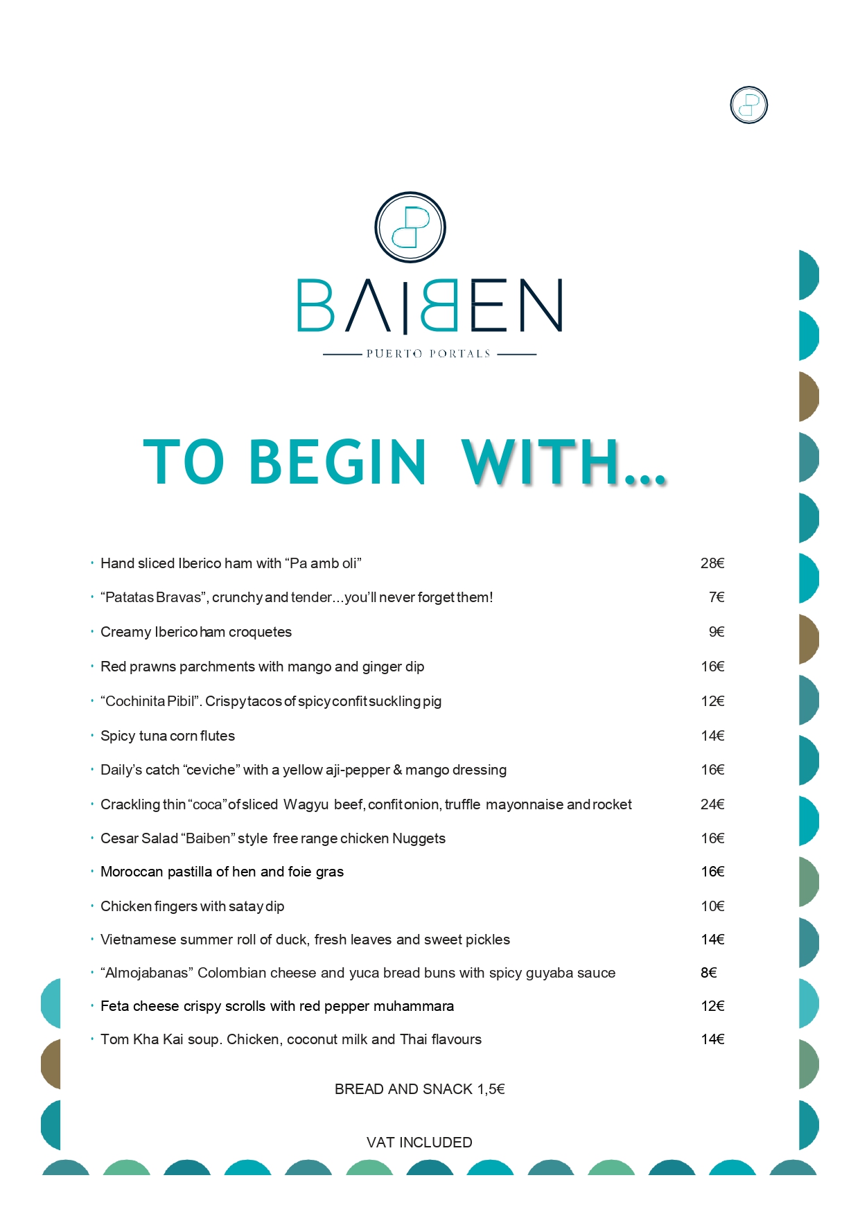 Carta en inglés: Menú de Baiben Restaurant Carta en inglés: Menú de Baiben Restaurant
