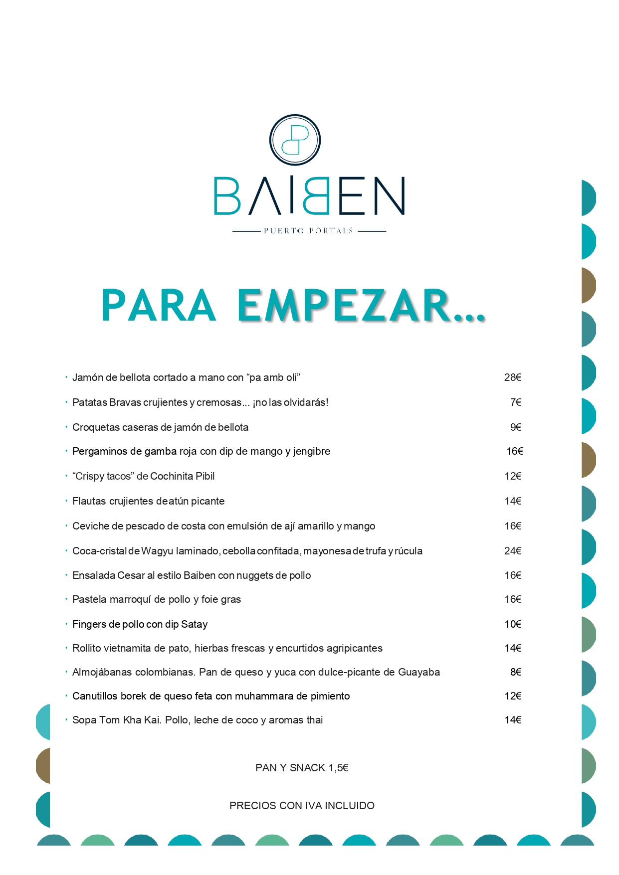 Carta Baiben en español: Menú de Baiben Restaurant Carta Baiben en español: Menú de Baiben Restaurant