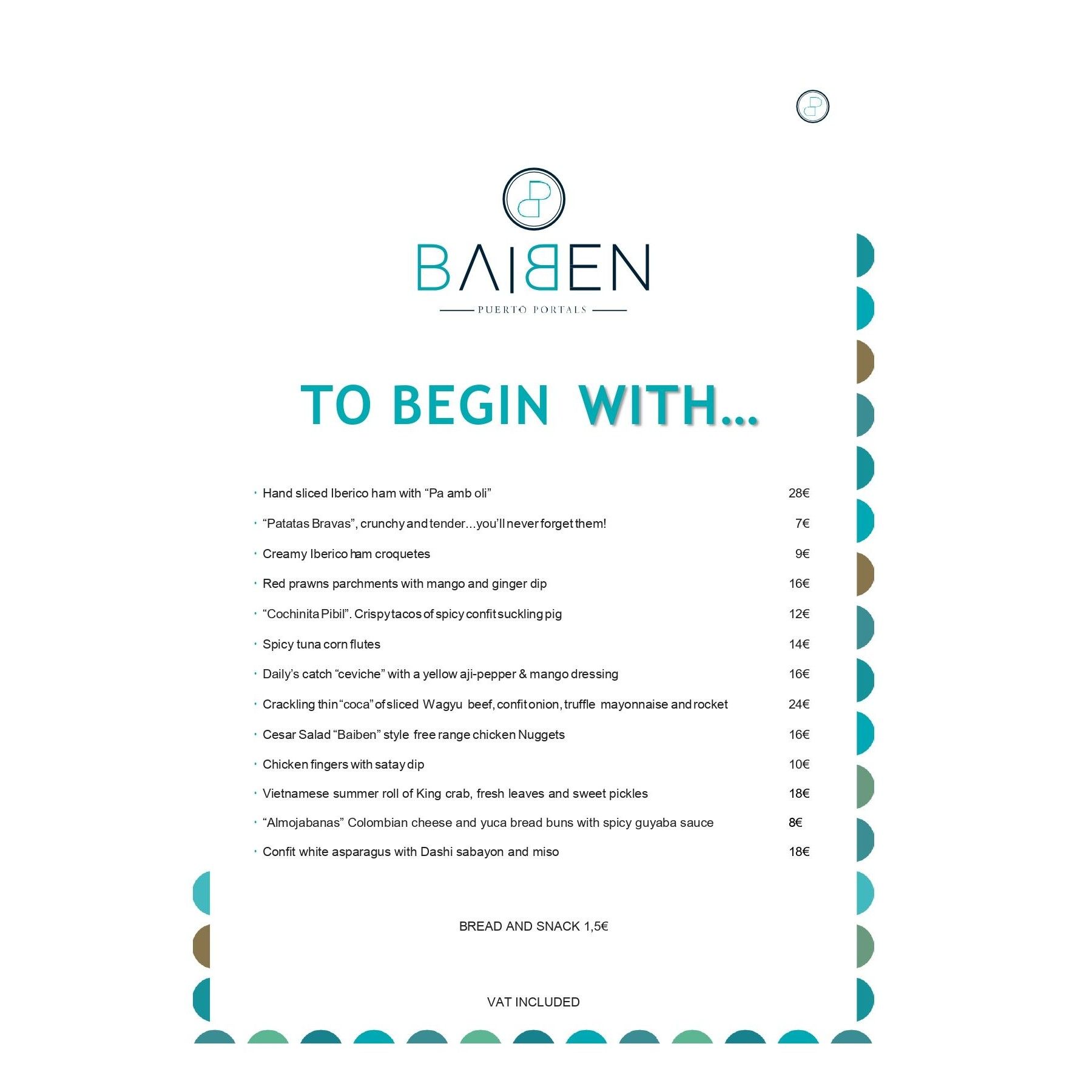 Carta en inglés: Menú de Baiben Restaurant Carta en inglés: Menú de Baiben Restaurant