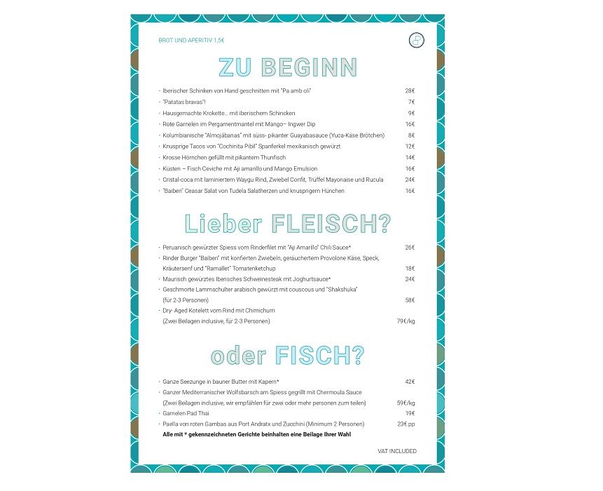 Carta en alemán: Menú de Baiben Restaurant Carta en alemán: Menú de Baiben Restaurant