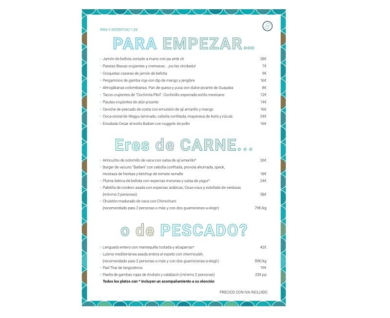 Carta Baiben: Menú de Baiben Restaurant Carta Baiben: Menú de Baiben Restaurant