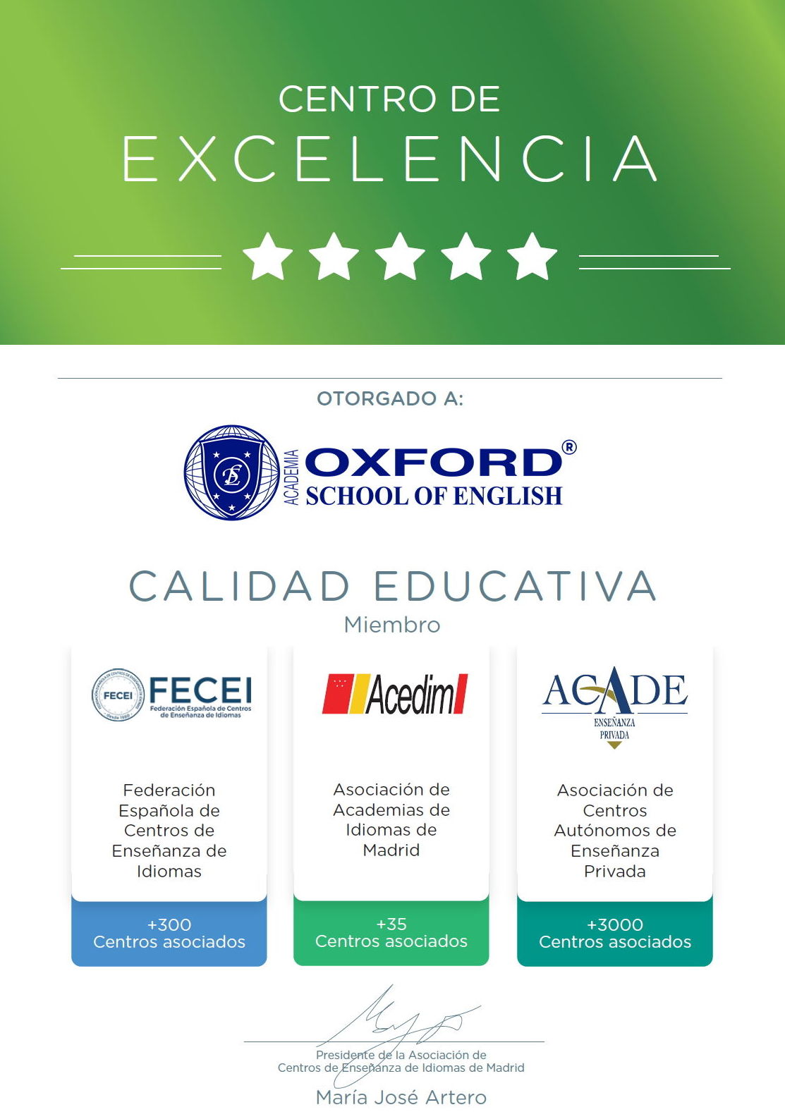 Certificado de excelencia Acedim