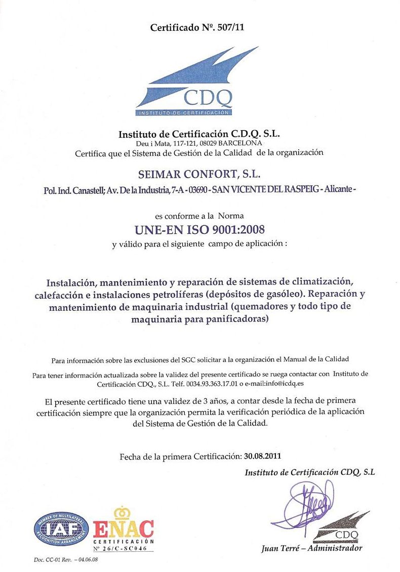 Certificado de Calidad Certificado de Calidad