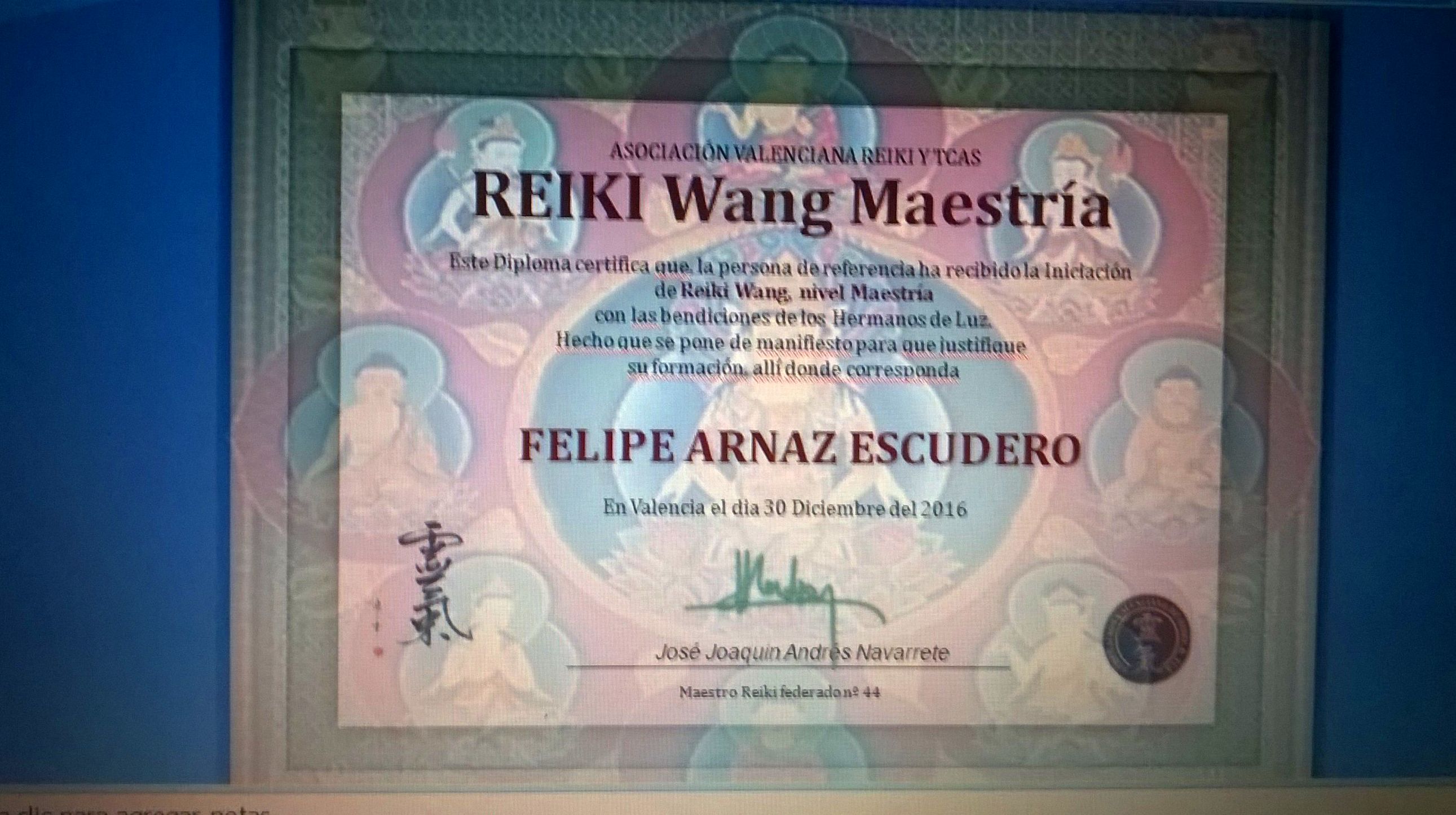 Diploma: Reiki Wang Maestria Diploma: Reiki Wang Maestria