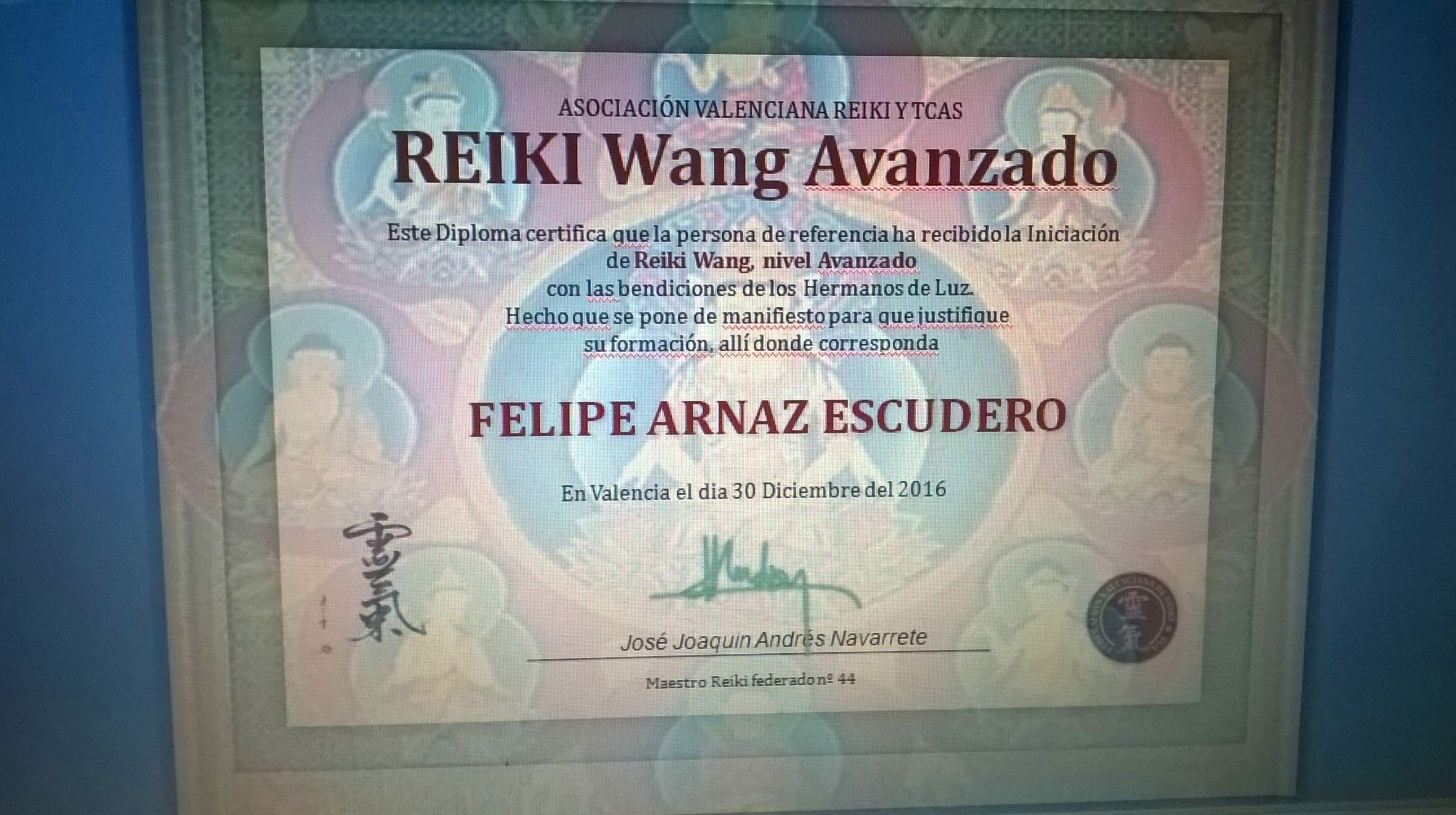 Diploma: Reiki Wang Avanzado Diploma: Reiki Wang Avanzado