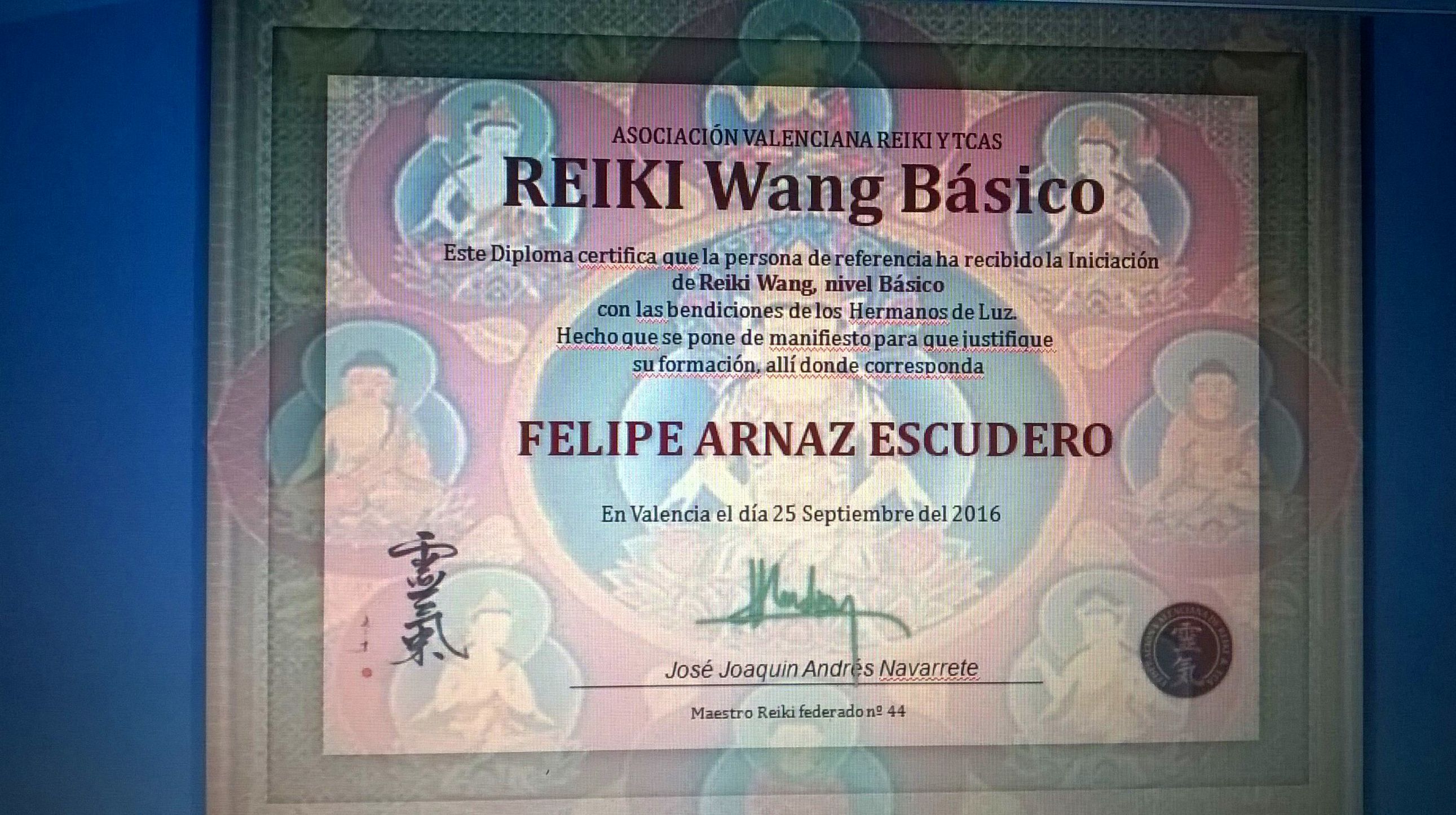 Diploma: Reiki Wang Basico Diploma: Reiki Wang Basico