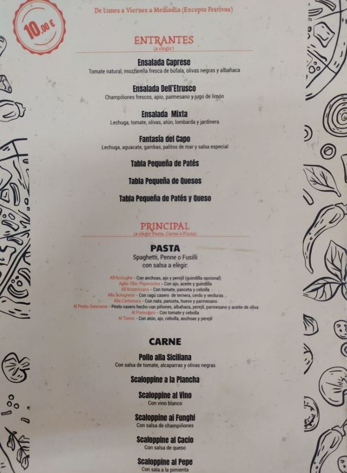 Menú - 10 €: Carta restaurantes de Teletrusco Menú - 10 €: Carta restaurantes de Teletrusco