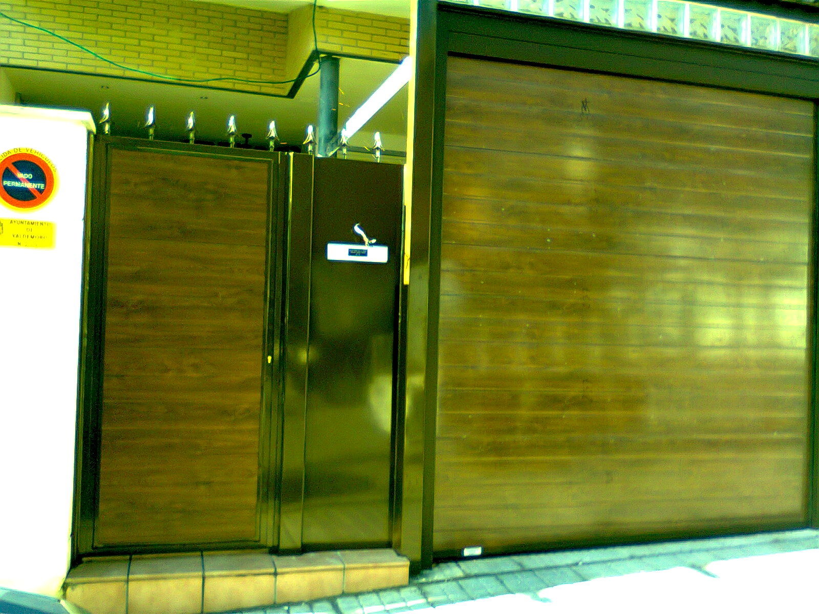 Puerta seccional imitacion madera con puerta peatonal panelada