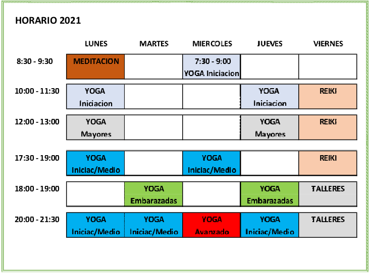 Horarios de las clases: Clases y talleres de Izel Yoga Horarios de las clases: Clases y talleres de Izel Yoga