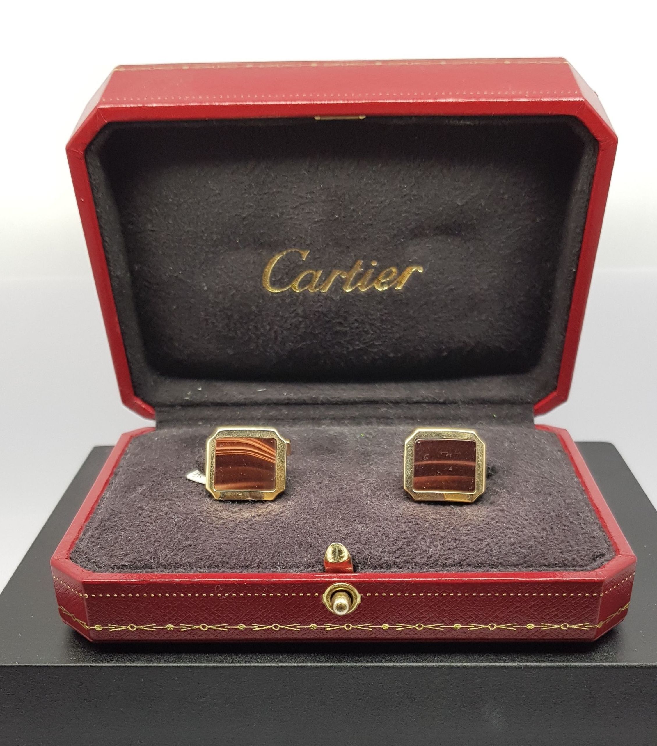 DG16 579 GEMELOS CARTIER ORIGINALES ORO Y OJO DE TIGRE DG16 579 GEMELOS CARTIER ORIGINALES ORO Y OJO DE TIGRE