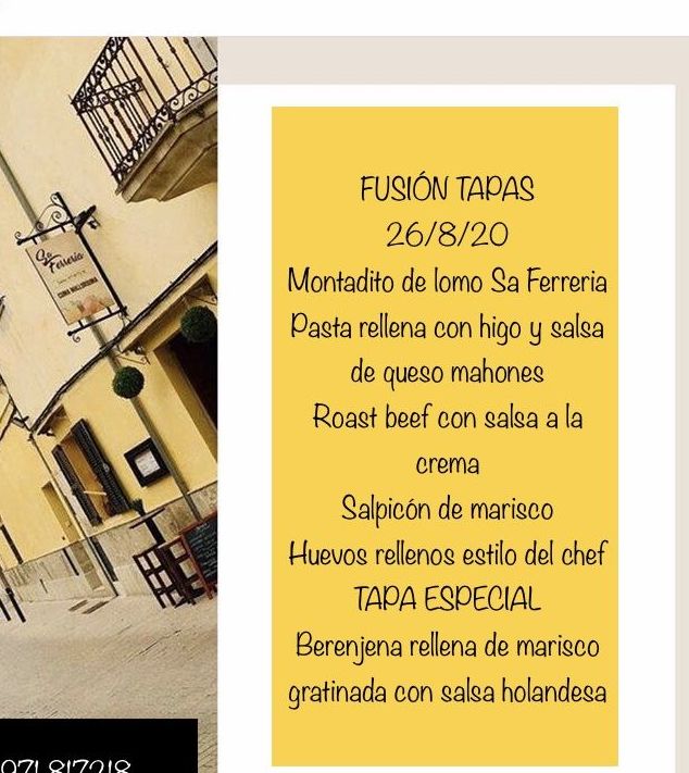 PLATO DEL DIA A ELEGIR 7-11-20: Carta de Celler Sa Ferrería PLATO DEL DIA A ELEGIR 7-11-20: Carta de Celler Sa Ferrería