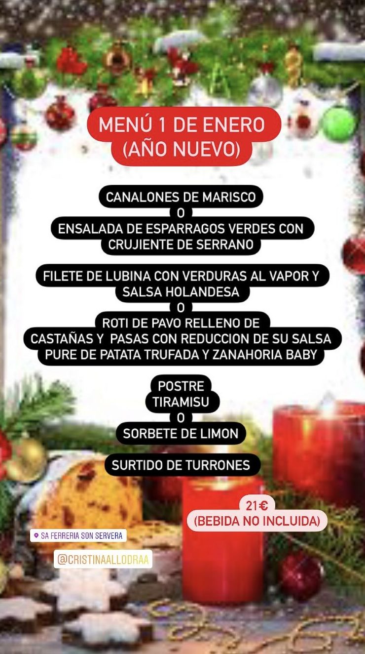 MENUS NAVIDEÑOS: Carta de Celler Sa Ferrería MENUS NAVIDEÑOS: Carta de Celler Sa Ferrería