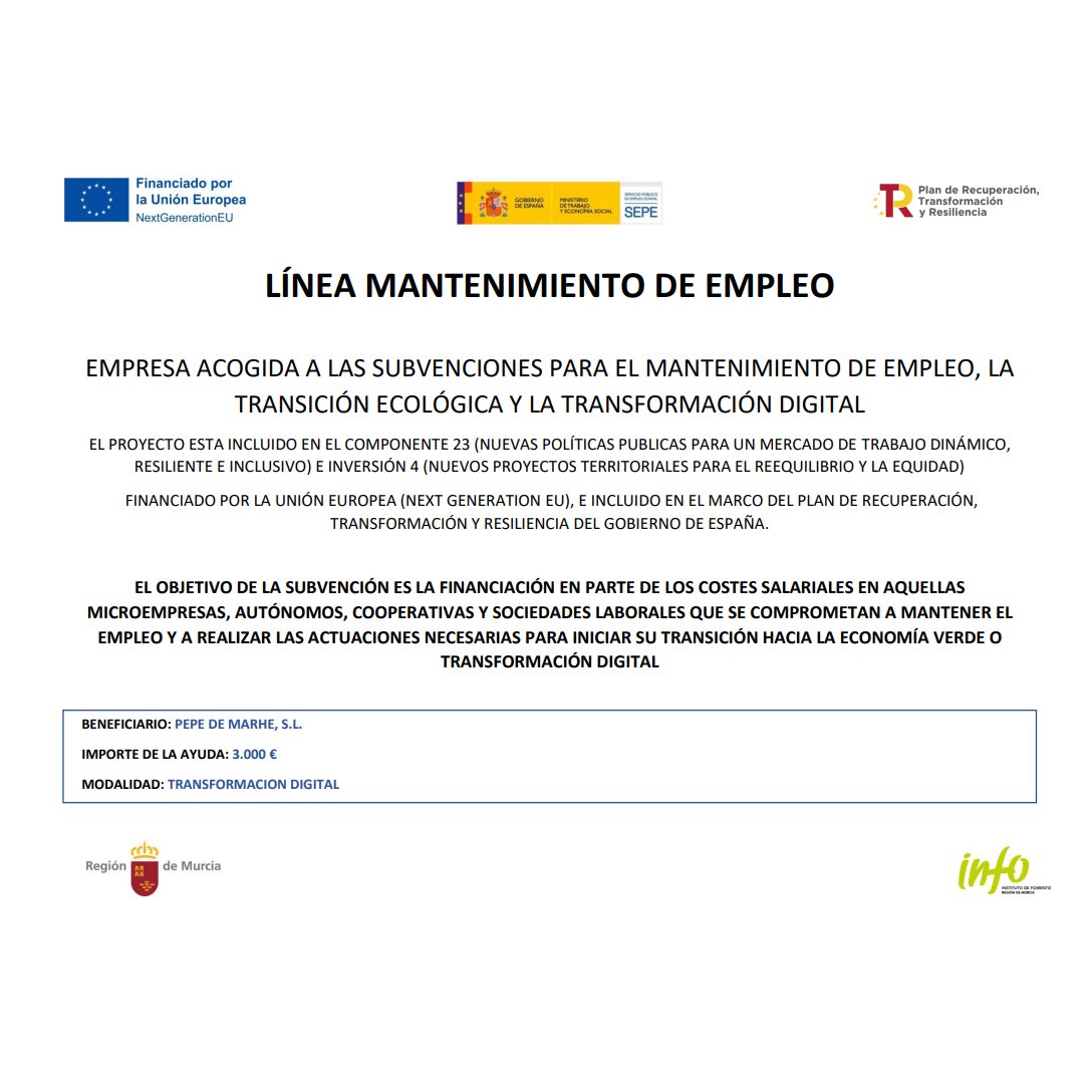 Línea Mantenimiento de Empleo: Servicios de Pepe de Marhe Línea Mantenimiento de Empleo: Servicios de Pepe de Marhe