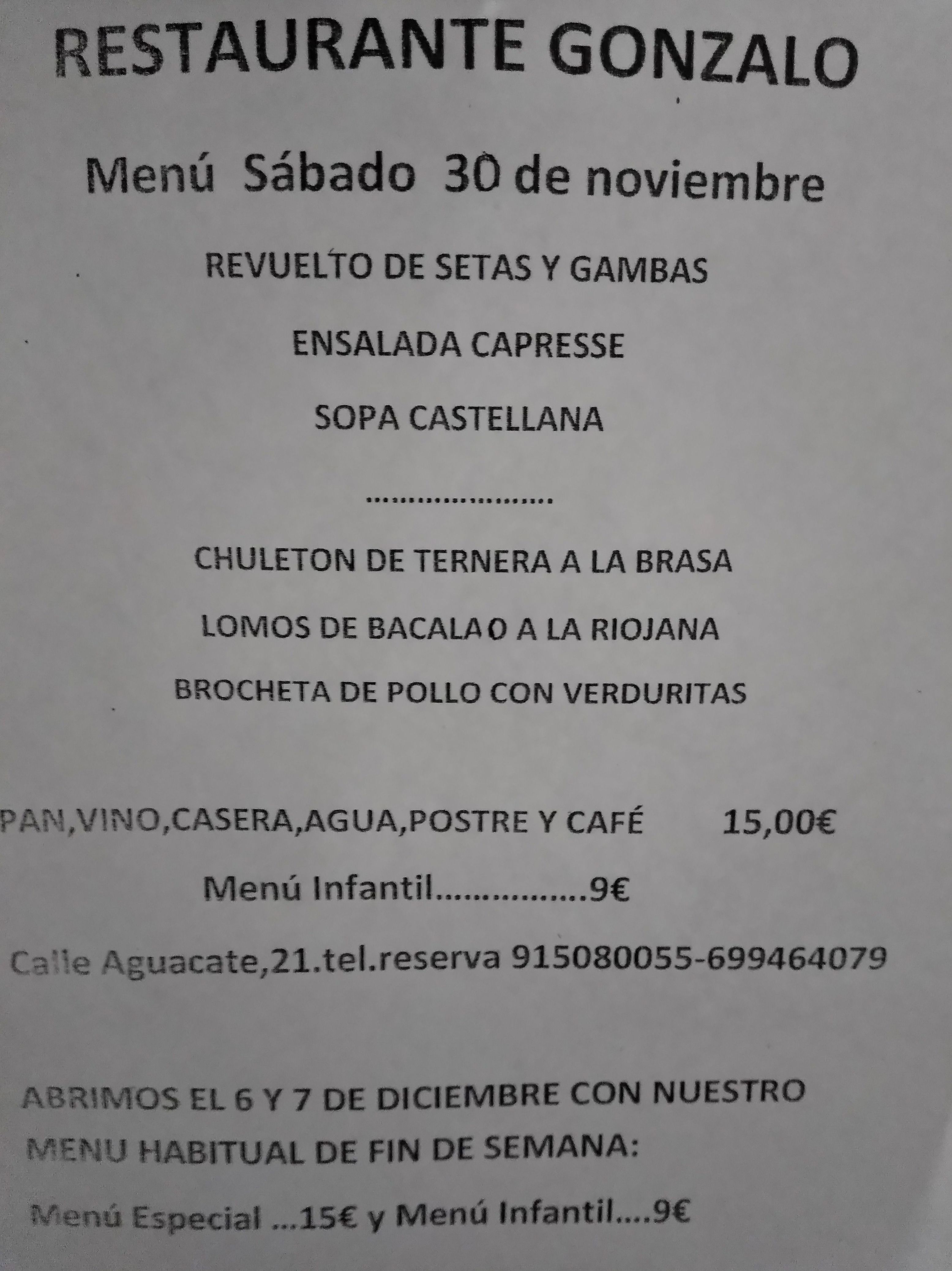 Menú del día: Carta y menús de Restaurante Gonzalo Menú del día: Carta y menús de Restaurante Gonzalo