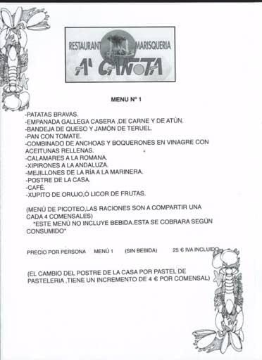 Carta de menús: Productos y servicios de A'Cañota Carta de menús: Productos y servicios de A'Cañota