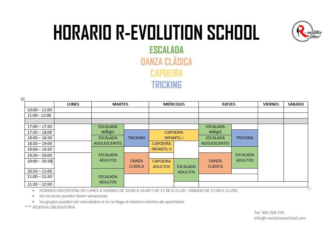 Horarios: de R-evolution School Horarios: de R-evolution School