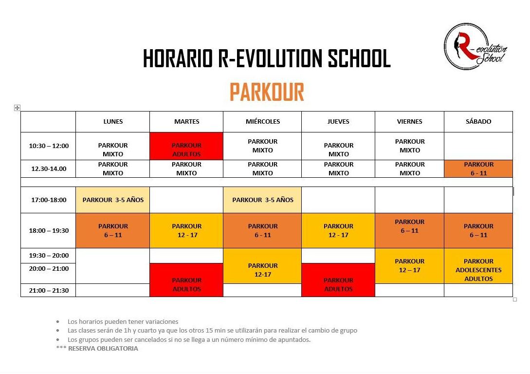 Horarios: de R-evolution School Horarios: de R-evolution School