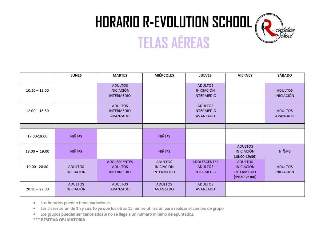 Horarios: de R-evolution School Horarios: de R-evolution School