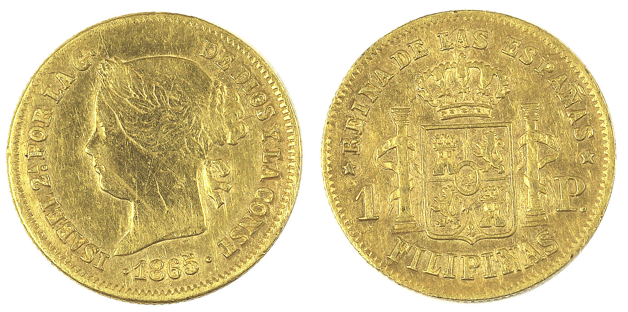 1 peso Isabel 2ª 1865. Fililpinas