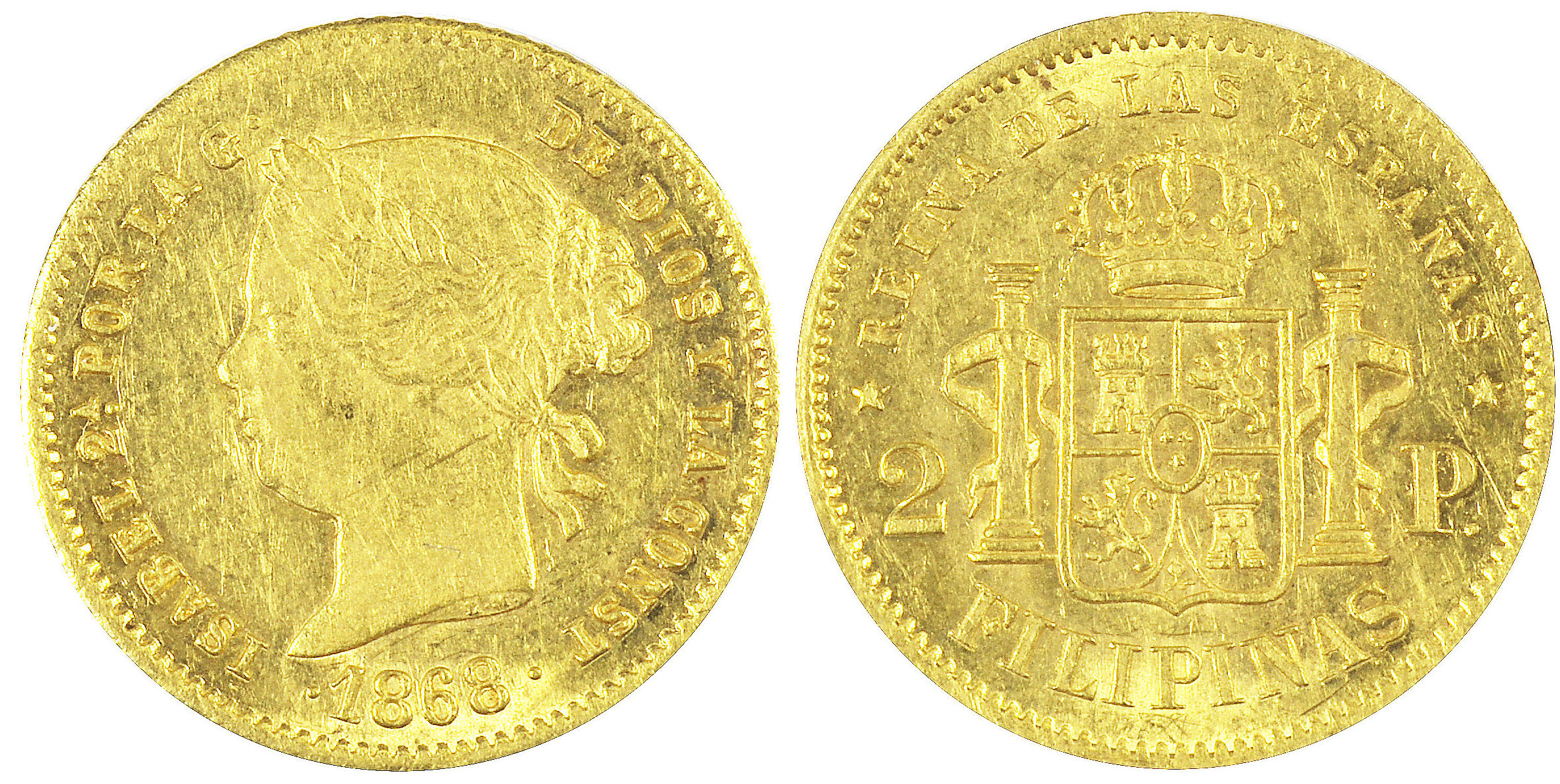 2 pesos Isabel 2ª. 1868. Filipinas