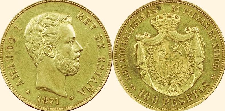 100 pesetas de Amadeo I de Saboya. 1871 100 pesetas de Amadeo I de Saboya. 1871