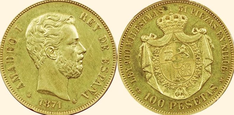 100 pesetas de Amadeo I de Saboya. 1871