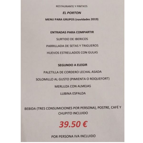 Menú Grupos 2: Carta y Raciones de Restaurante El Portón Menú Grupos 2: Carta y Raciones de Restaurante El Portón