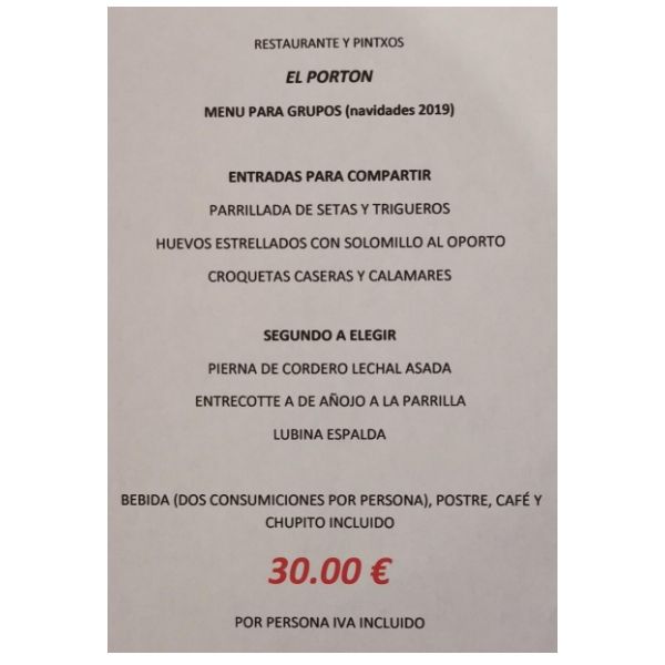 Menú Grupos 1: Carta y Raciones de Restaurante El Portón Menú Grupos 1: Carta y Raciones de Restaurante El Portón