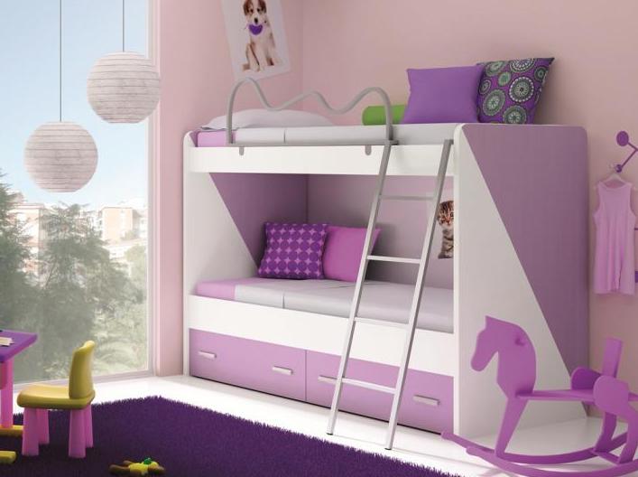 Litera juvenil en blanco y lila de 90x190cm. Litera juvenil en blanco y lila de 90x190cm.