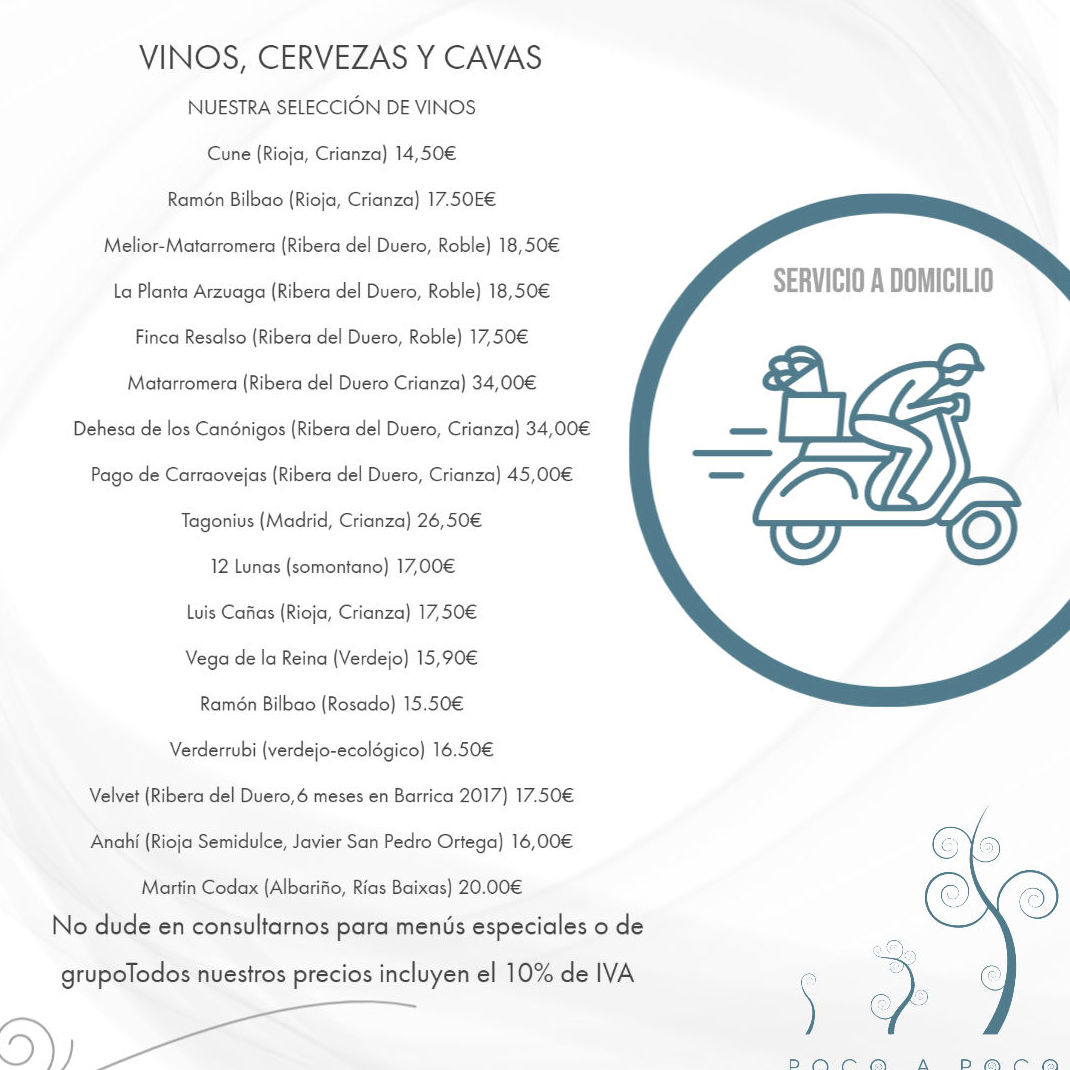 CARTA A DOMICILIO : Servicios de Restaurante Poco a Poco CARTA A DOMICILIO : Servicios de Restaurante Poco a Poco