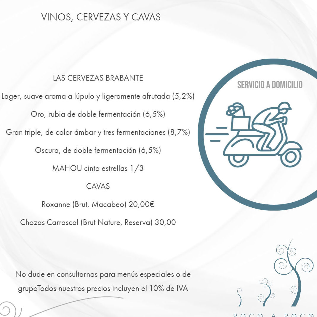 CARTA A DOMICILIO : Servicios de Restaurante Poco a Poco CARTA A DOMICILIO : Servicios de Restaurante Poco a Poco