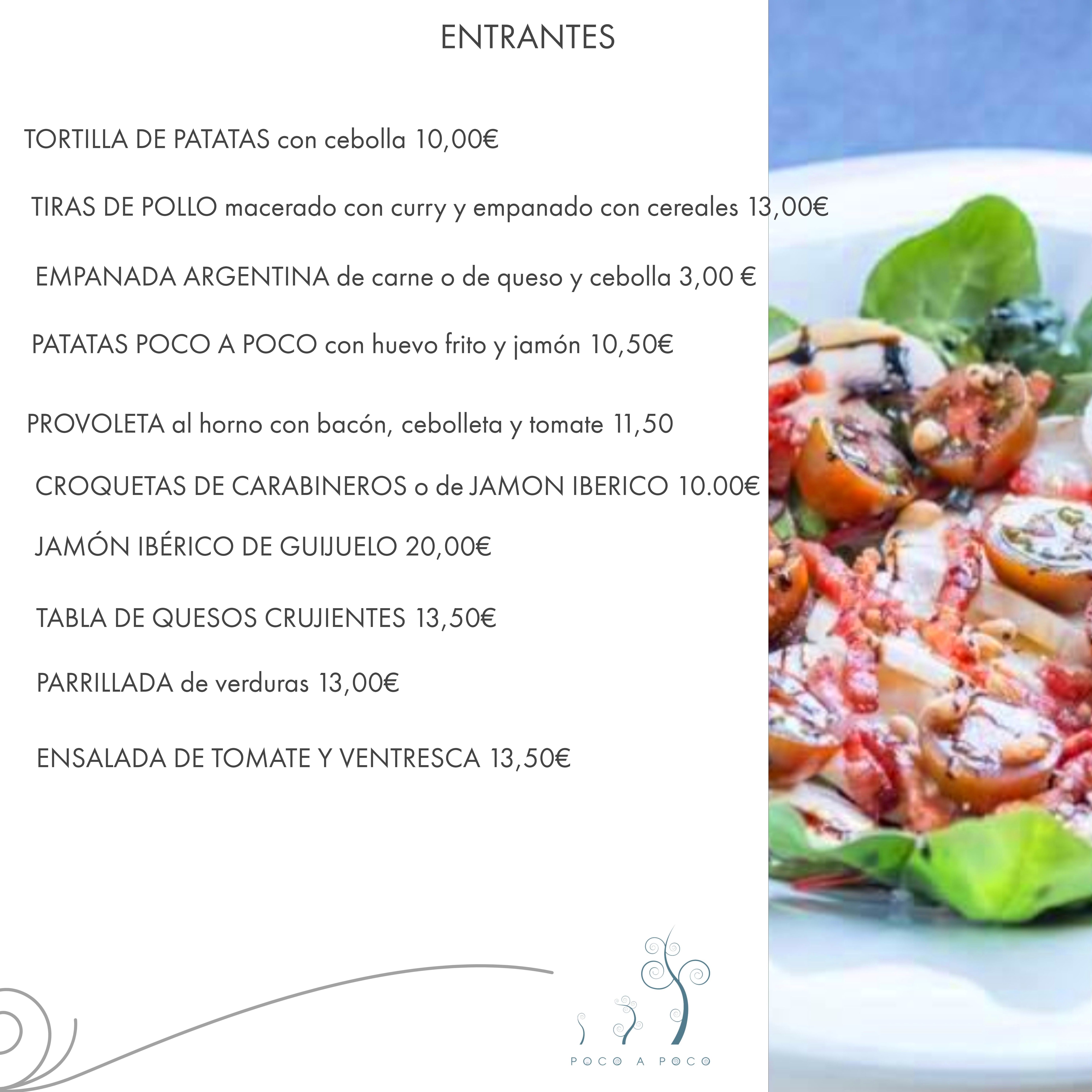 Nuestra carta: Servicios de Restaurante Poco a Poco Nuestra carta: Servicios de Restaurante Poco a Poco