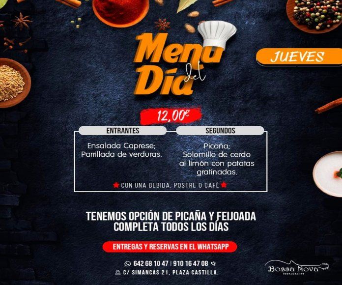 Menú jueves: Catálogo de Bossa Nova Restaurante Menú jueves: Catálogo de Bossa Nova Restaurante